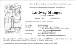 Traueranzeige Ludwig Manger
