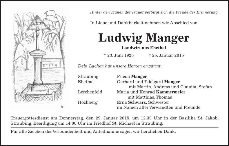 Traueranzeige Ludwig Manger