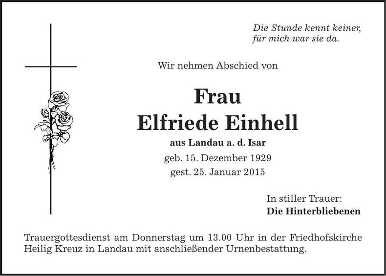 Traueranzeige Elfriede Einhell