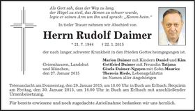 Traueranzeige Rudolf Daimer