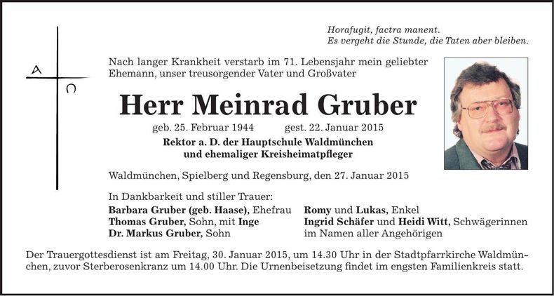 Traueranzeige Meinrad Gruber