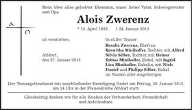 Traueranzeige Alois Zwerenz