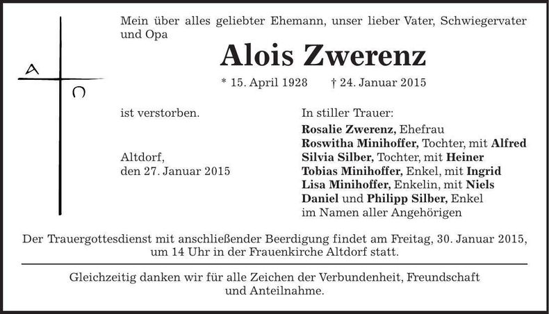 Traueranzeige Alois Zwerenz