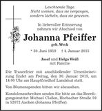 Traueranzeige Johanna Pfeiffer