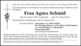 Traueranzeige Agnes Schmid