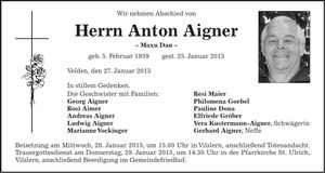 Traueranzeige Anton Aigner
