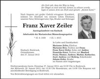 Traueranzeige Franz Xaver Zeiler