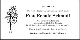 Traueranzeige Renate Schmidt
