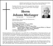 Traueranzeige Johann Miefanger