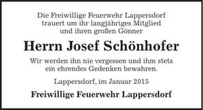 Traueranzeige Josef Schönhofer