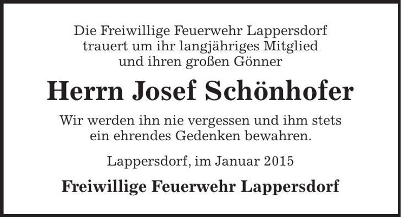 Traueranzeige Josef Schönhofer