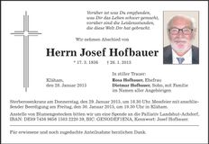 Traueranzeige Josef Hofbauer