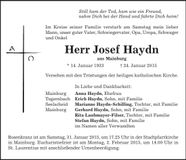Traueranzeige Josef Haydn