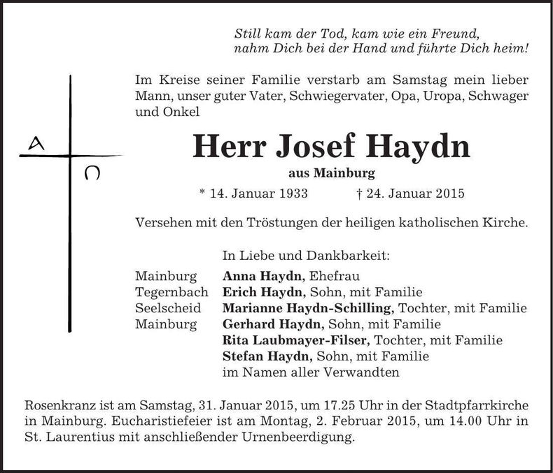 Traueranzeige Josef Haydn