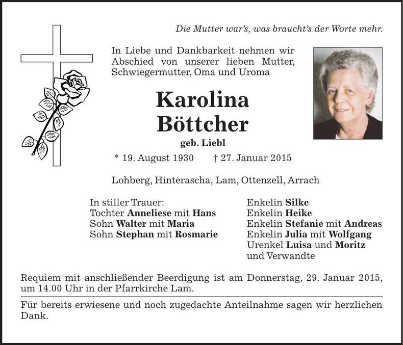 Traueranzeige Karolina Böttcher