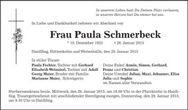 Traueranzeige Paula Schmerbeck
