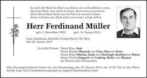 Traueranzeige Ferdinand Müller
