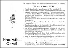 Traueranzeige Franziska Gerstl