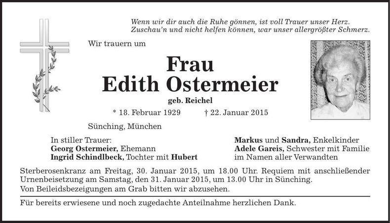 Traueranzeige Edith Ostermeier