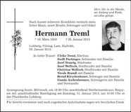 Traueranzeige Hermann Treml