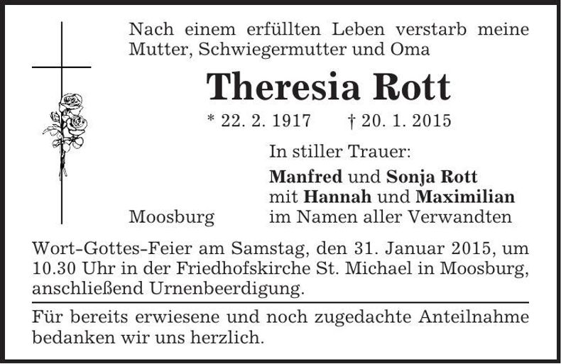 Traueranzeige Theresia Rott