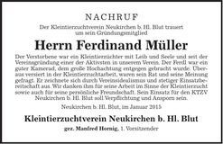 Traueranzeige Ferdinand Müller