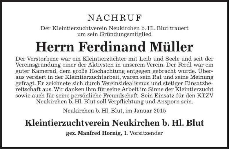 Traueranzeige Ferdinand Müller