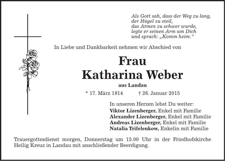 Traueranzeige Katharina Weber