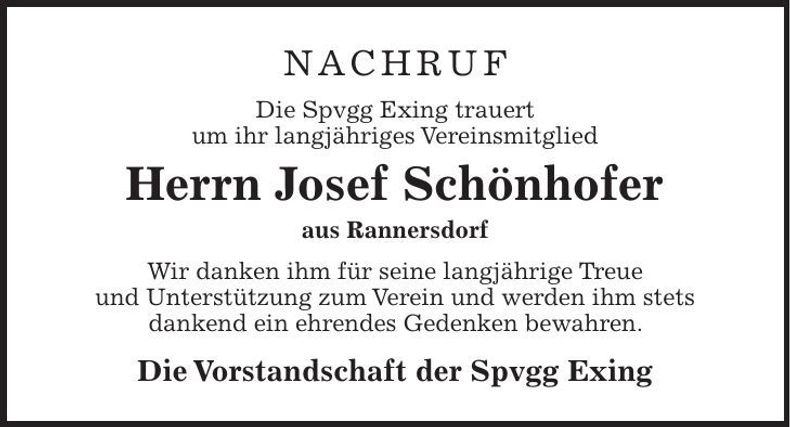 Traueranzeige Josef Schönhofer