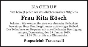 Traueranzeige Rita Rösch