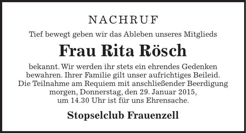 Traueranzeige Rita Rösch