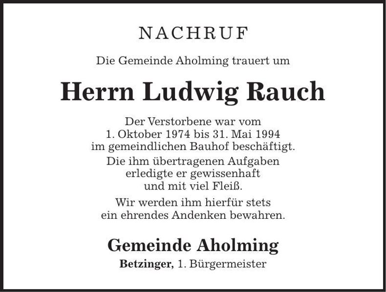 Traueranzeige Ludwig Rauch
