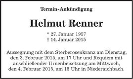 Traueranzeige Helmut Renner