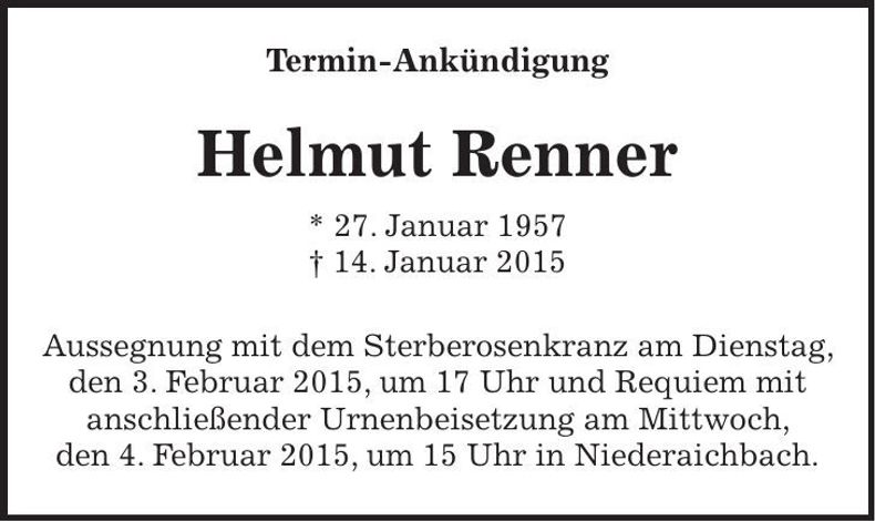 Traueranzeige Helmut Renner