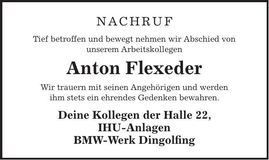 Traueranzeige Anton Flexeder