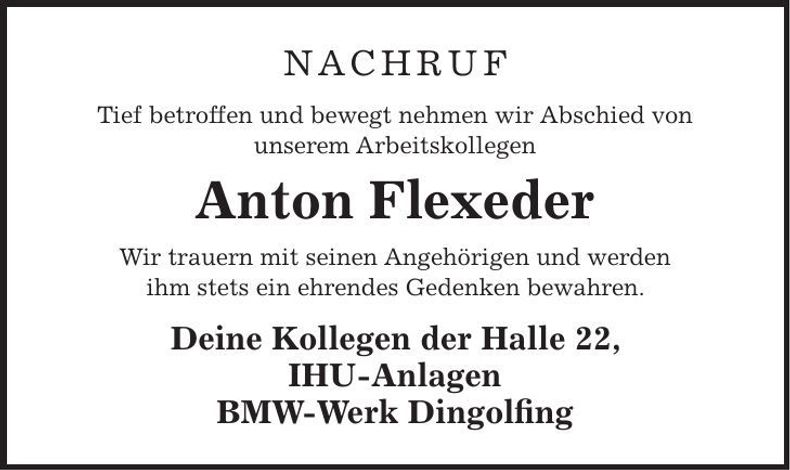 Traueranzeige Anton Flexeder