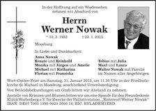 Traueranzeige Werner Nowak