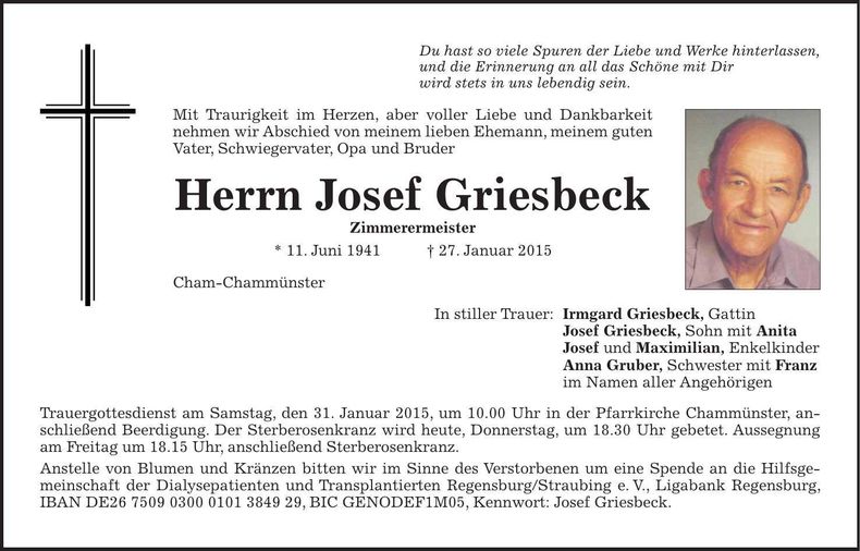 Traueranzeige Josef Griesbeck
