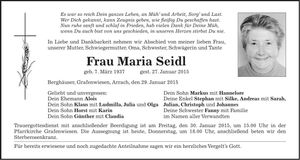 Traueranzeige Maria Seidl
