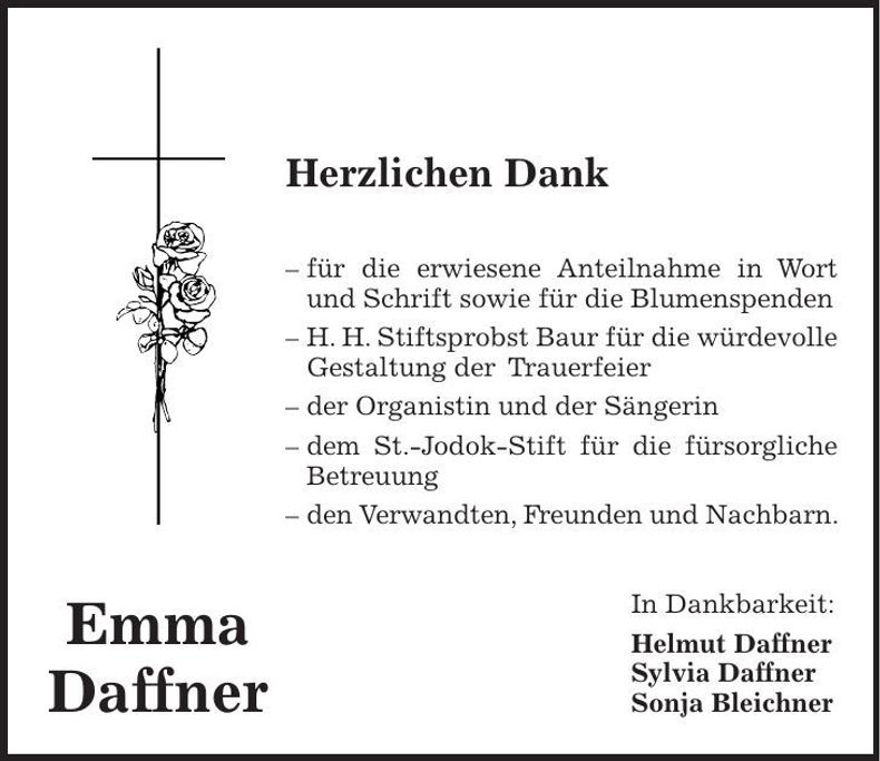 Traueranzeige Emma Daffner