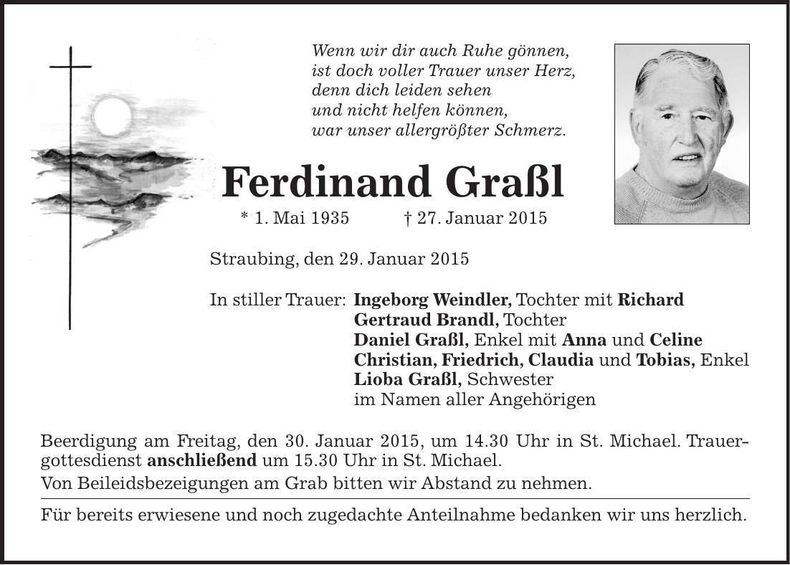 Traueranzeige Ferdinand Graßl