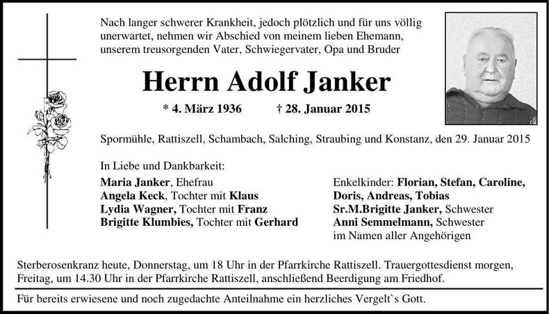 Traueranzeige Adolf Janker