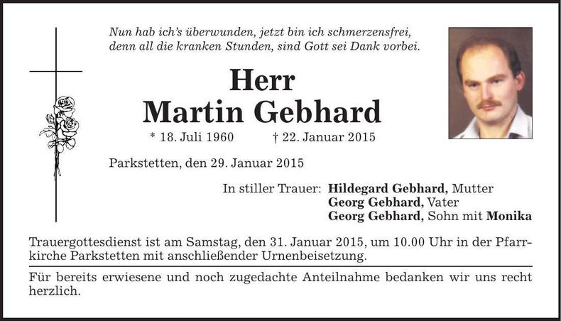Traueranzeige Martin Gebhard