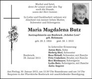 Traueranzeige Maria Magdalena Butz