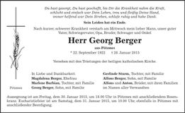 Traueranzeige Georg Berger