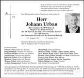 Traueranzeige Johann Urban