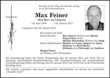 Traueranzeige Max Feiner