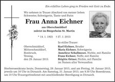 Traueranzeige Anna Eichner