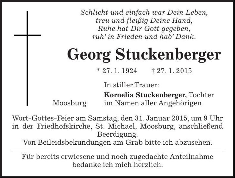 Traueranzeige Georg Stuckenberger