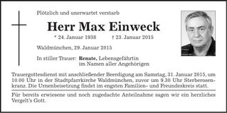 Traueranzeige Max Einweck
